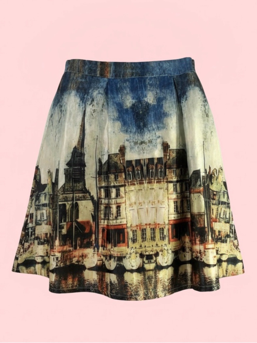LEAVING SOON  Women's Full A-Line Knee Length Skirt Multicolor City Graphic